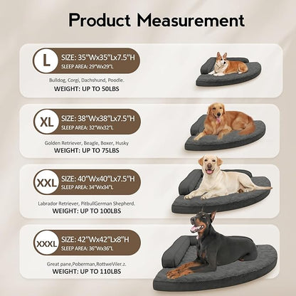 MEKIY Large Orthopedic Dog Bed with Sides XXXL Dog Beds with Removable Washable Cover Non-Slip Waterproof Pet Bed for Extra Large Dogs - Dark Grey XXXL
