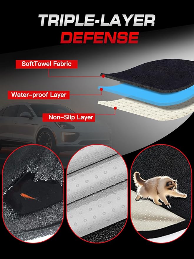 Car Seat Cover Towel, Waterproof Sweat Absorbent Back Seat Protector for Sedans SUVs & Minivans, Non-Slip Machine Washable Rear Bench Cover for Post-Gym, Beach, Pets & Kids (Black)