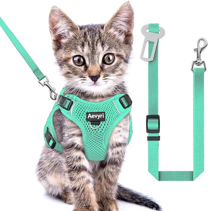Cat Harness and Leash for Walking, The Upgrade Can be Adjusted in Four Directions and Breathable Cat Harness for Anti Escape that can be Fitted and Positioned, Reflective Strips Harness, Green, XS