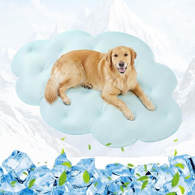 Dog Cooling Mat, 53'' × 40'' Large, Self-Cooling Mat for Dog, (Cool & Warm) Double-Sided Pet Cool Pads for Crate, Kennel, Machine Washable Summer Blanket, Cat Cool Bed, Non-Gel, Sky Blue
