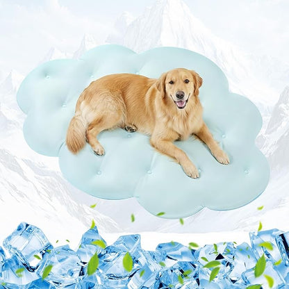 Dog Cooling Mat, 53'' × 40'' Large, Self-Cooling Mat for Dog, (Cool & Warm) Double-Sided Pet Cool Pads for Crate, Kennel, Machine Washable Summer Blanket, Cat Cool Bed, Non-Gel, Sky Blue