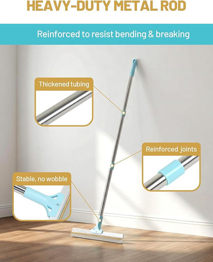 Carpet Rake for Pet Hair Removal: DELOMO Carpet Scraper Broom with 54” Adjustable Long Handle, Dual-Sided, Metal + Short Silicone for Carpets & Rugs, Extended Silicone for Shag Rugs & Hard Floors