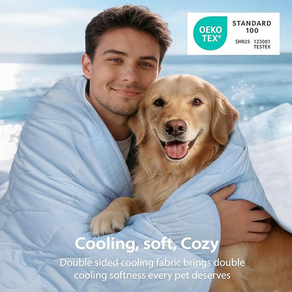 Cooling Blanket for Dogs - Q-MAX>0.4, Lightweight Pet Throw Blanket Furniture Protector, Breathable Fill and Soft Washable Cooling Mat for Summer, Light Blue, 60x80