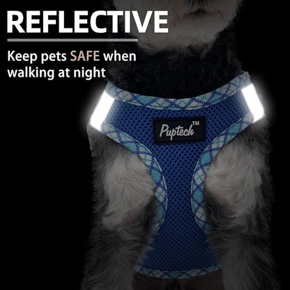 PUPTECK Dog Harness and Leash Set for Small Medium Dogs No Pull Step-in Soft Mesh Puppy Cat Vest Harnesses Reflective at Night, Blue M