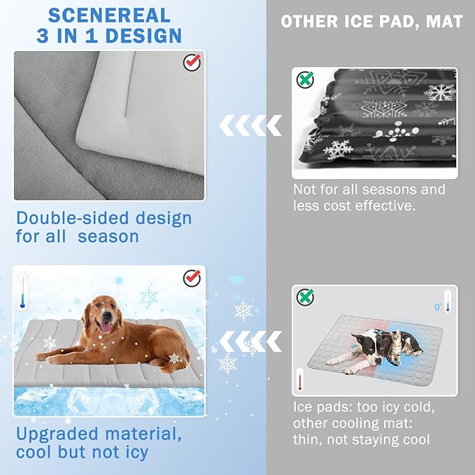 SCENEREAL Dog Cooling Mat for Crate, Thicken Self-Cooling Dog Pad Reversible (Cool & Warm), 36"x23" Pet Cool Bed for M Large XL Dogs,Kennel Sofa Mats Machine Washable, Durable Non-Toxic Gel, Outdoor