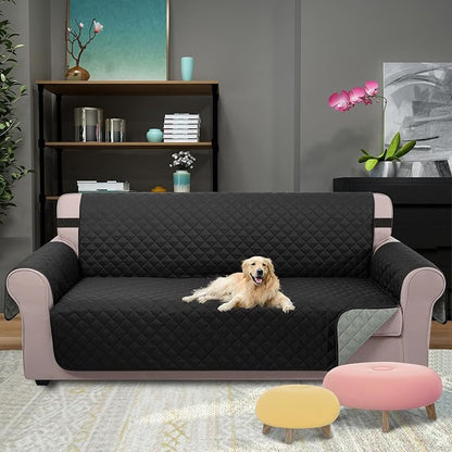 U-NICE HOME Large Sofa Cover Reversible Couch Cover for Dogs with Elastic Straps Water Resistant Furniture Protector for Pets Couch Cover for 4 Cushion Couch (Oversized Sofa, Black/Grey)
