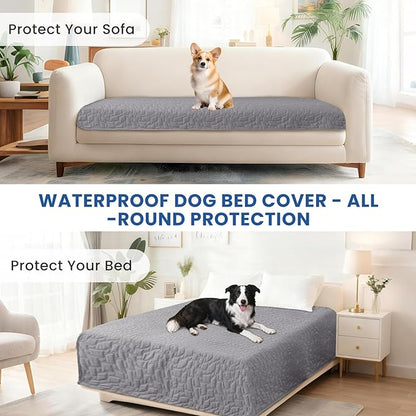 Waterproof Dog Bed Cover Pet Blanket, Soft Couch Cover for Dogs Washable, Non-Slip Dog Blanket Protect Furniture Couch Sofa Car for Puppy Large Dogs Cat (82x102 Inch, Light Grey)