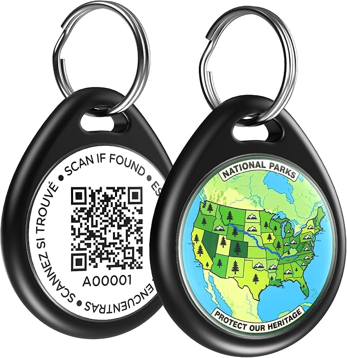 Dog Tags Personalized for Pets, Map of America Pattern QR Code Dog Name Tags for Pet Collar, Online Profile, Scan Location Alerts, (Black Map)
