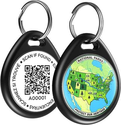 Dog Tags Personalized for Pets, Map of America Pattern QR Code Dog Name Tags for Pet Collar, Online Profile, Scan Location Alerts, (Black Map)