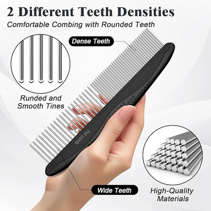 2PCS Self Cleaning Slicker Brush & Dog Comb - Skin Friendly Deshedding Grooming Tool for Dogs, Cats and Small Animals, Professional Deshedding Dematting Tool for Long and Short Haired Pets (Black)