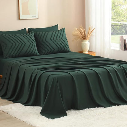 Litanika California King Comforter Set with Sheets Emerald Green - 7 Pieces Cal King Bed in a Bag Chevron Tufted Complete Bedding Sets with Comforter, Sheets, Pillowcases & Shams