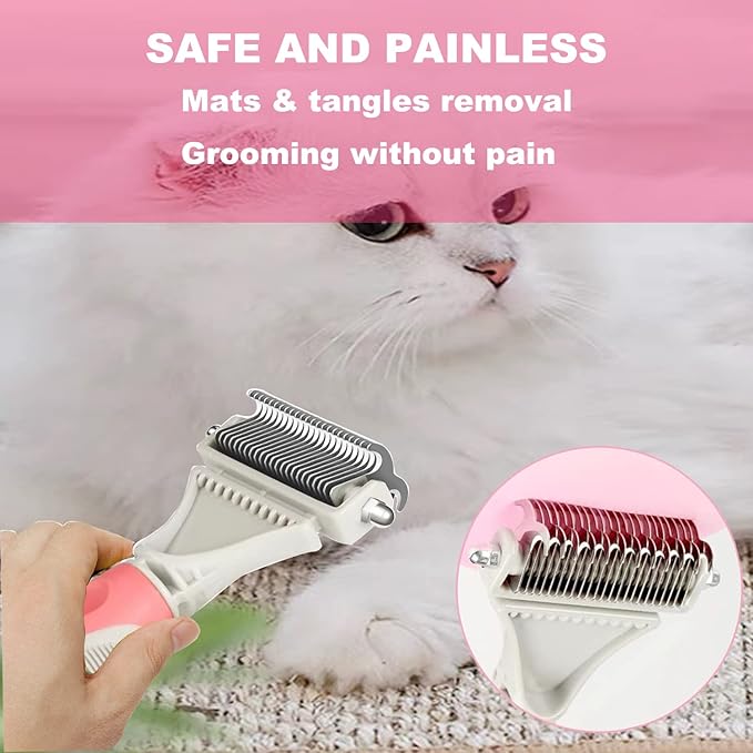 Pet Dematting Comb - 2 Sided Undercoat Rake for Cats & Dogs - Safe Grooming Tool for Easy Mats & Tangles Removing - Medium and Long Haired Cats Dogs Brush for Shedding