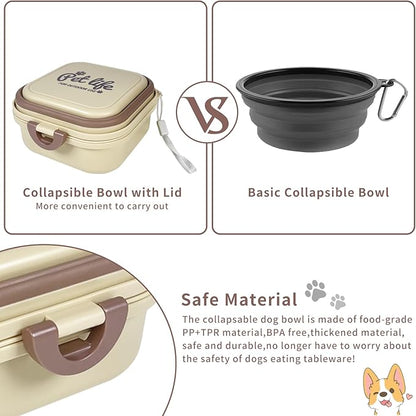 Collapsible Dog Water Bowl, Portable Dog Bowl for Traveling, 2-in-1 Pet Food and Water Feeder - Travel Dog Bowls with Lid for Walking, Traveling, Camping and Hiking