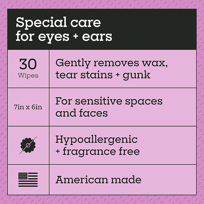 Pet Life Unlimited Dog Ear Wipes, Dog Eye Wipes - Plant-Based Dog Ear Cleaner Wipes with Moisturizing Aloe Leaf & Soothing Chamomile - Fragrance Free Eye and Ear Wipes for Dogs - 30 Count (Pack of 1)