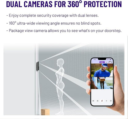 Wireless Video Doorbell w/Smart Lock Set - Incl. Chime, Dual Cameras, 5MP 3K QHD, 2'' Screen & 32GB eMMC, Motion Detection & Real-time Alert, 2-Way Audio, Door Bell and Keyless Entry Front Door Lock