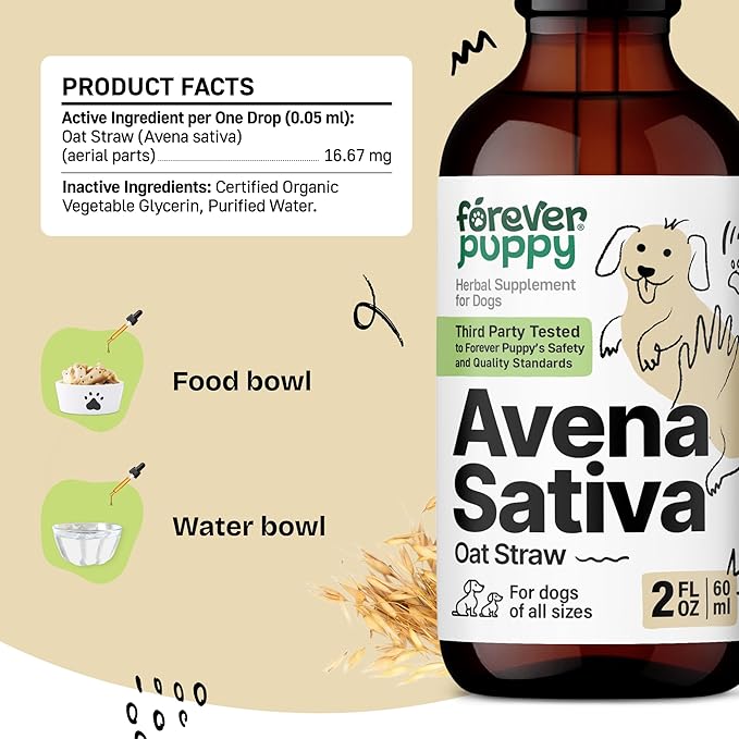 Forever Puppy Dog Calming Drops - Natural Stress & Separation Support - Avena Sativa Oat Extract for Barking, Fireworks & Travel - Brain & Nervous System Wellness - 2 fl oz