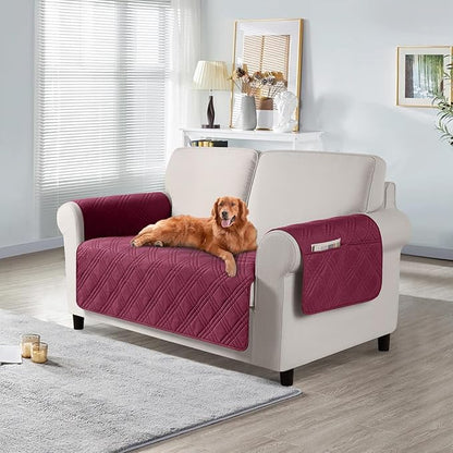 TAOCOCO Waterproof Loveseat Covers for Pets Dogs with Non Slip Backing, Sofa Seat Covers with Side Pocket for 2 Cushion Couch Washable Dog Couch Cover Protector Sofa Slipcovers(Loveseat, Wine)