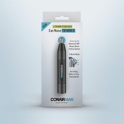 ConairMan Nose Hair Trimmer for Men, For Nose, Ear, and Eyebrows, Patent 360 Bevel Blade for No Pull, No Snag Trimming Experience, Cordless Lithium-Powered Trimmer with Drawstring Bag