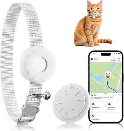 Cat GPS Tracker, Waterproof Pet Tracker for Cats, Cat GPS Tracker Collar with Safety Elastic Buckle, Works with Any Collar,Compatible with Apple Find My App (Only iOS), No Monthly Fee, White