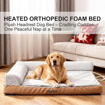Heated Dog Bed Large Sized Dog, Heated Pet Bed for Large Dogs, Waterproof Couch Memory Foam Dog Sofa Bed with Pet Heating Pad - 35x27.95x6.3in
