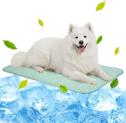 NWK Pack of 4 Pet Cooling Mat for Large Dogs -Q-Max>0.345 Ice Silk Cooling Mat for Dogs & Cats Portable & Washable Pet Cooling Blanket for Summer (4pcs, Green Fruit, 39'' X 27'' X 0.3'')
