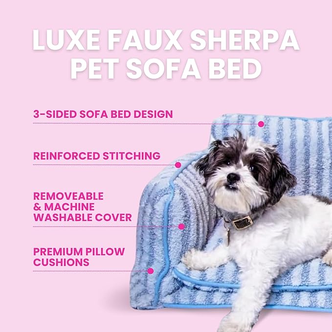 Glow Pups Dog Bed Cozy Sofa, Striped Pattern Cat Bed with Soft Faux Lambswool Cushion, Machine Washable Cotton Blend, Three-Sided Design, Black/White, XX-Large 47.24" L x 27.55" W x 15.75" Th