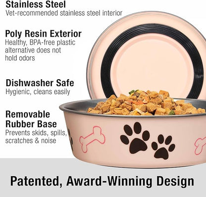 Loving Pets Bella Dog Bowls- Stainless Steel Dog & Cat Bowls - Spill Proof Dog Food Bowl, Cat Bowl, Puppy Essentials & Pet Supplies Great for Home & Travel (Large 35-65 lbs, Paparazzi Pink)