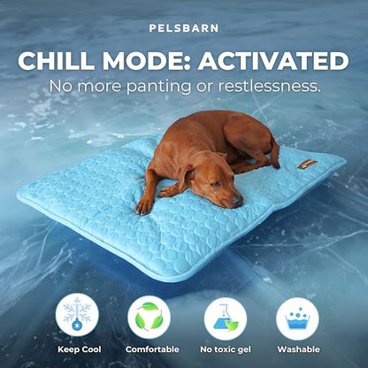 Pelsbarn Dog Cooling Mat- Ice Silk Summer Comfort, Self Cooling, Non-Slip Dog Pad, Durable & Washable, Mat for Small Dogs 18"" x 21"", Support Shelter Dogs with Every Purchase (Blue)