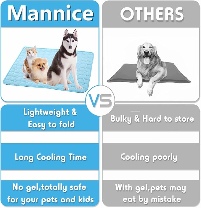 Mannice Dog Cooling Mat, Pet Cooling Mat for Dogs Cooling Blanket for Dogs Dog Cooling Pad for Kennels, Crates, Cars, Indoor & Outdoor Ice Silk Cooling Mat for Extra Large Dogs (Blue, L(28 * 22"))