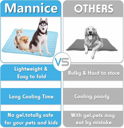 Mannice Dog Cooling Mat, Pet Cooling Mat for Dogs Cooling Blanket for Dogs Dog Cooling Pad for Kennels, Crates, Cars, Indoor & Outdoor Ice Silk Cooling Mat for Extra Large Dogs (Blue, L(28 * 22"))