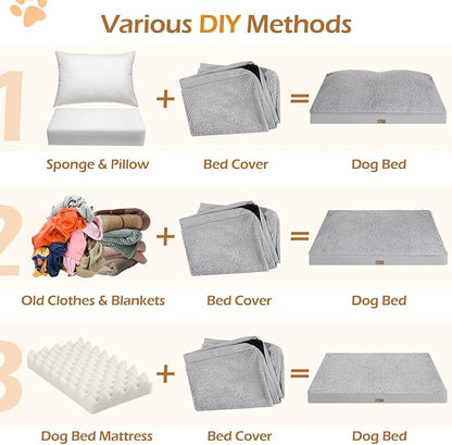 Dog Bed Cover, Washable Replacement Large Dog Bed Sheet with 3-Sided Continuous Zipper, Waterproof Liner, Soft Plush, Pet Mattress Fluffy Protector, 35x22x3 inches - S, Cover Only Grey