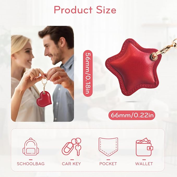Leather Charm Keychain Holder Case Compatible with AirTag,Cute Protective Star-Shaped Cover with Luxe Ring Clip,Finder GPS Tracker Case for Wallet Keys,Bag,Pets(Red)