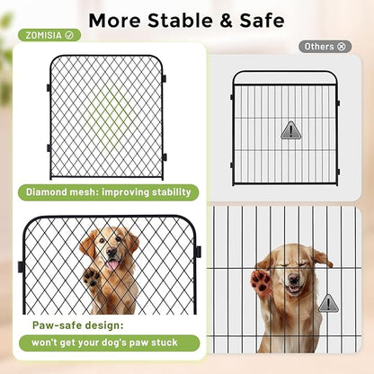 ZOMISIA Paw Safe Dog Playpen for Indoor, 32 Inch 8 Panels Anti-pinch Diamond Mesh Dog Fence for Small Medium Dogs, Metal Stable Dog Play Pen with Door, Portable Pet Playpen for Outdoor RV Camping Yard