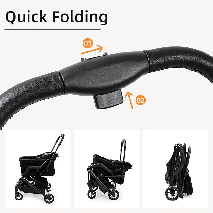 Upgraded Small/Medium Pet Stroller - Dogs & Cats up to 66 lbs, Folds for Storage and Features a Safety Foot Brake, 3-in-1 Foldable Portable Travel Carrier for 2 Small to Medium Pets (Black)