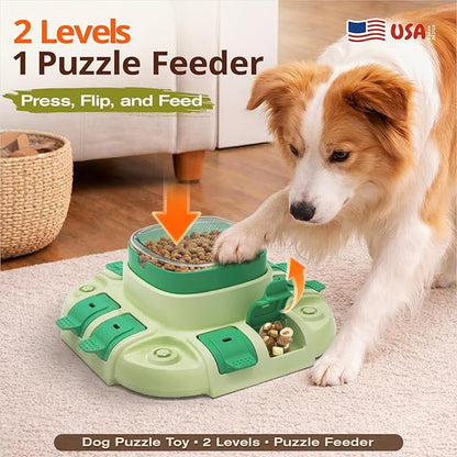 KADTC Dog Puzzle Toy, 2 Levels of Challenge, Push-to-Release Treat Dispenser, Slow Feeder & Mental Stimulation Enrichment Toy for Small Medium Large Dogs