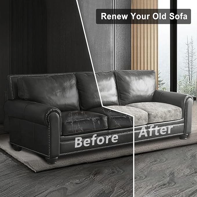 ANARACHON Leather Look Couch Cushion Covers Sofa Seat Slipcovers Sets Couches Furniture Protector for Sectional Armchair Loveseat Pets Kids Stretch Spandex Fabric (3 Cushion Sofa, Griege)