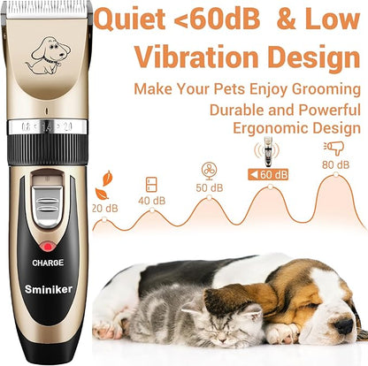 Sminiker Professional Rechargeable Cordless Dogs Cats Horse Grooming Clippers - Professional Pet Hair Clippers with Comb Guides for Dogs Cats Horses and Other House Animals Pet Grooming Kit