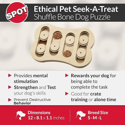 SPOT Interactive Seek-A-Treat Shuffle Bone Dog Toy Puzzle | Dog Treat Reward Toy Improves Your Dog's IQ | Specially Designed for Training Treats