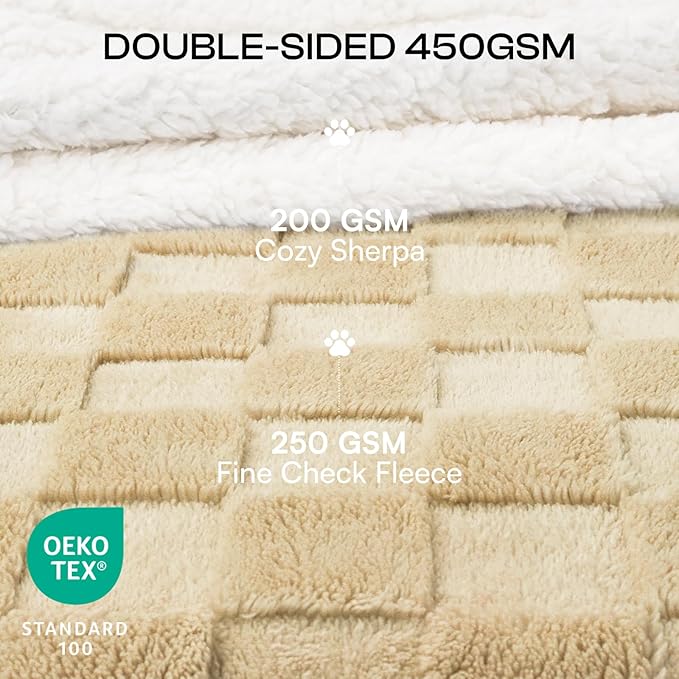 Luciphia Waterproof Dog Blanket, Leakproof Small Pet Blanket for Couch Sofa Bed Furniture Cover Protector, Washable Soft Sherpa Fleece with 3D Jacquard, Cozy Calming Reversible, Beige White, 40"x28"