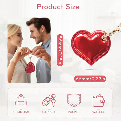 Leather Charm Keychain Holder Case Compatible with AirTag,Cute Protective Heart-Shaped Cover with Luxe Ring Clip,Finder GPS Tracker Case for Wallet Keys,Bag,Pets(Edge-Sealing,Red)