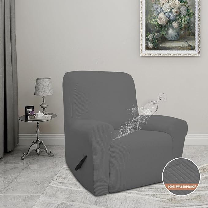 Easy-Going 100% Waterproof Recliner Cover, Dual Waterproof Couch Cover for Recliner, 1- Piece Jacquard Sofa Cover, Leakproof Sofa Slipcover for Kids, Pets, Dog and Cat (Recliner, Grey)