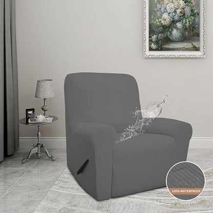 Easy-Going 100% Waterproof Recliner Cover, Dual Waterproof Couch Cover for Recliner, 1- Piece Jacquard Sofa Cover, Leakproof Sofa Slipcover for Kids, Pets, Dog and Cat (Recliner, Grey)