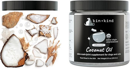 kin+kind Organic Coconut Oil for Dogs & Cats – Natural Pet Supplement for Healthy Skin, Coat & Paws – Cold Pressed Extra Virgin Coconut Oil – Dog Nose Balm for Itchy Skin & Dry Noses – 3 x 8 fl oz