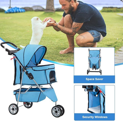 BestPet | 3-Wheel Pet Stroller | Dog and Cat Stroller | Breathable Mesh | Lightweight Travel Carrier | Waterproof & Foldable Design | Storage Basket | Black | for Daily Walks & Outdoor Use
