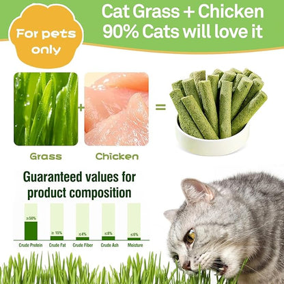 120g Cat Grass Teething Stick, Freeze Dried Cats Grass Stick Edible Cat Chew Toy for Teeth Cleaning Dental Health and Hairball Removal
