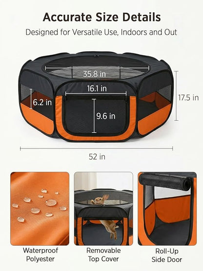 UWE Extra Large Small Animal Playpen, XL Portable Pet Playpen for Rabbit, Kitten, Guinea Pig, Hamster, Puppy – Waterproof Foldable Mesh Tent with Zipper Cover, Indoor Outdoor Use, Orange