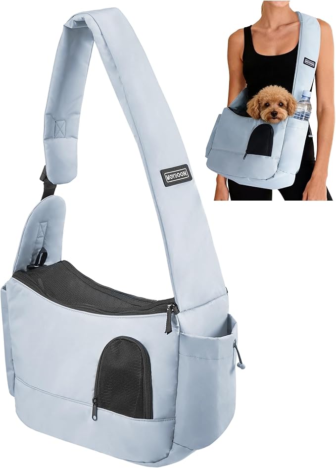 Pet Sling Carrier for Small Dogs Up to 7 lb, Stylish Versatile Soft Dog Sling Carrier with Widened Padded Adjustable Shoulder, Safety Buckle and Breathable Anti-Scratch Mesh for Travel, Grey