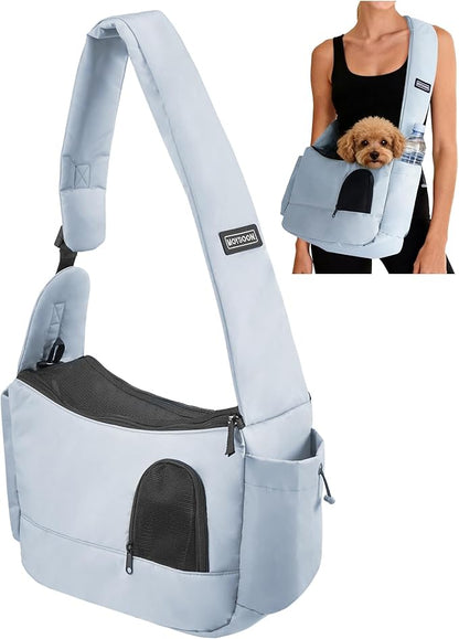 Pet Sling Carrier for Small Dogs Up to 7 lb, Stylish Versatile Soft Dog Sling Carrier with Widened Padded Adjustable Shoulder, Safety Buckle and Breathable Anti-Scratch Mesh for Travel, Grey