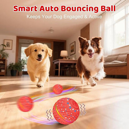 Interactive Dog Toys Dog Ball - Smart Moving Bouncing Dogs Ball with RGB Lights, E-TPU Material, 3 Play Modes Automatic Rolling Balls Toy for Small Medium Dogs Keep Them Busy(Red)