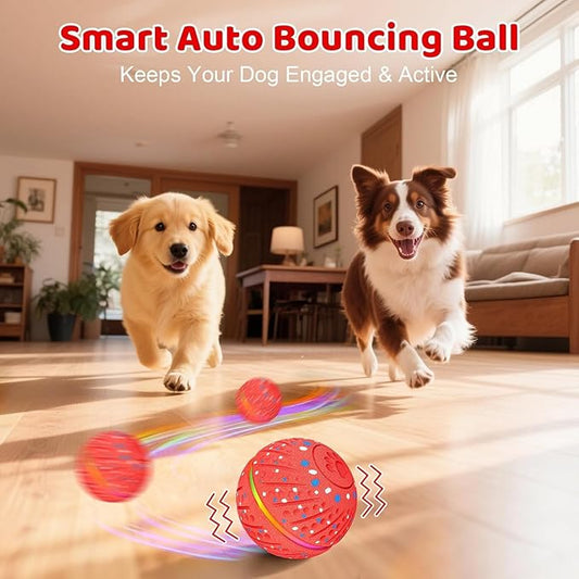 Interactive Dog Toys Dog Ball - Smart Moving Bouncing Dogs Ball with RGB Lights, E-TPU Material, 3 Play Modes Automatic Rolling Balls Toy for Small Medium Dogs Keep Them Busy(Red)